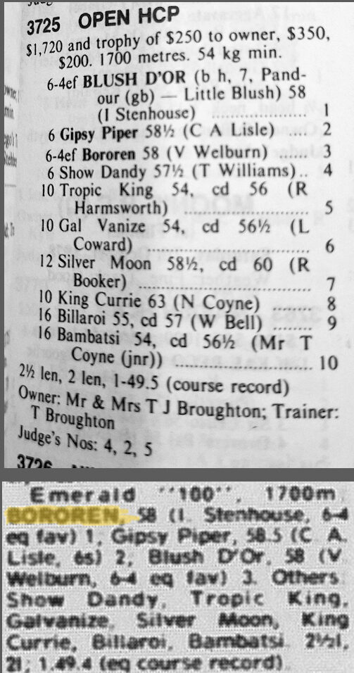 Emerald 7 Oct 1978 official result and newspaper result