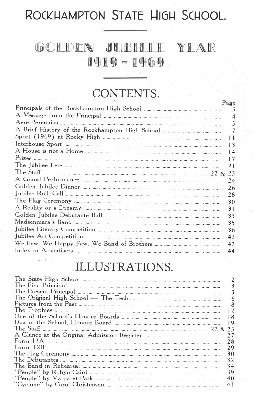 1969 Rockhampton State High School Magazine contents