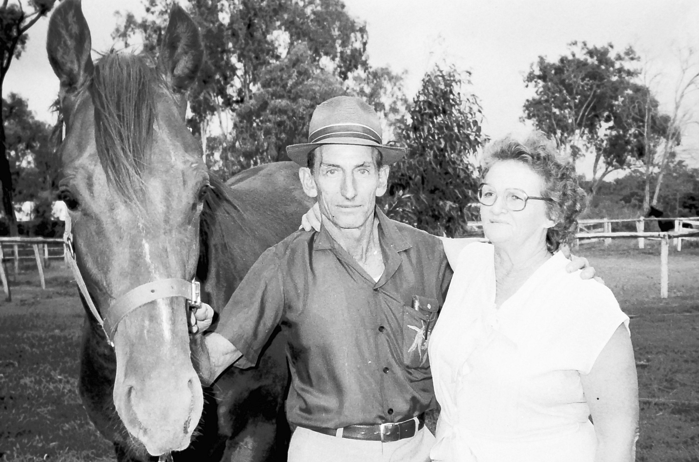 Col and Lottie Lisle at their Nerimbera property about 1984.