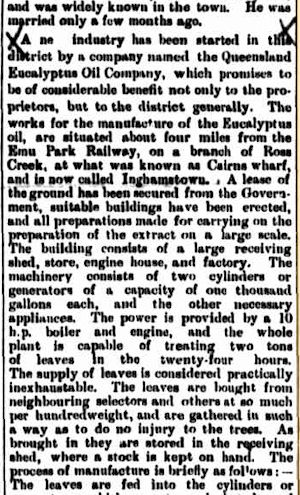 A newspaper report from Saturday 3 October 1891 details Ingham's plant