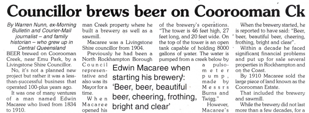 Spectator article on Coorooman Creek brewery