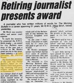 Winner of the Reg Birch Trophy for the best story of the year