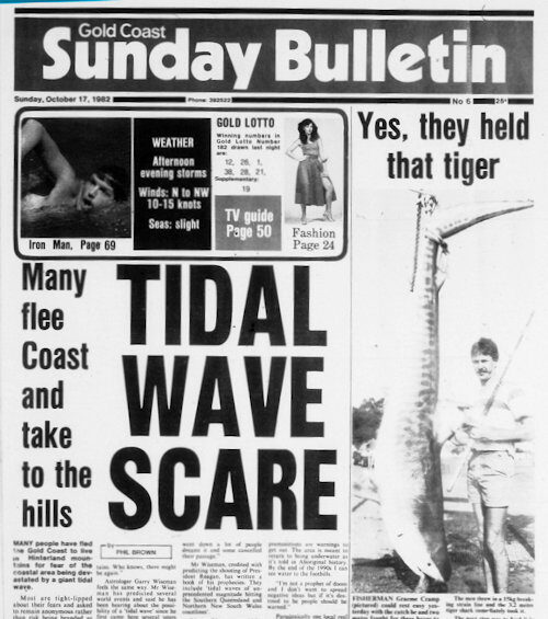 In Chapter 8, Down and Out in Paradise, Phil revisits the time a "bullshit" yarn became a page one splash in the Gold Coast Sunday Bulletin on 17 October 1982.